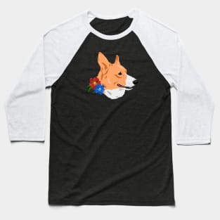 Corgi Floral Portrait Baseball T-Shirt